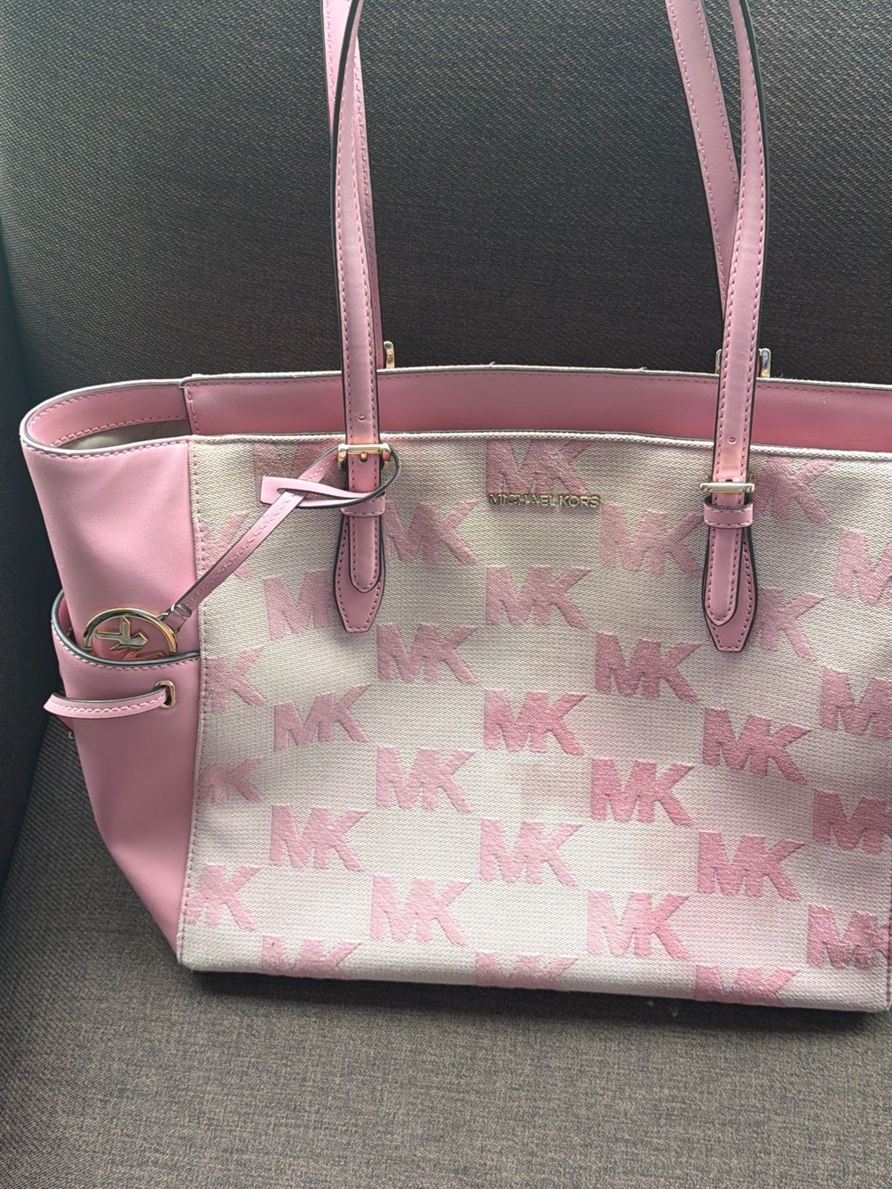 Michael Kors Pink MK Signature Canvas Tote large fits laptop